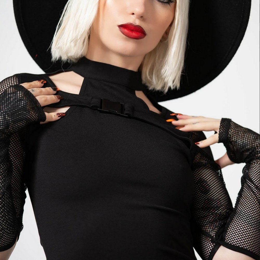 KILLSTAR Lazer Beam Fishnet Sleeve Top